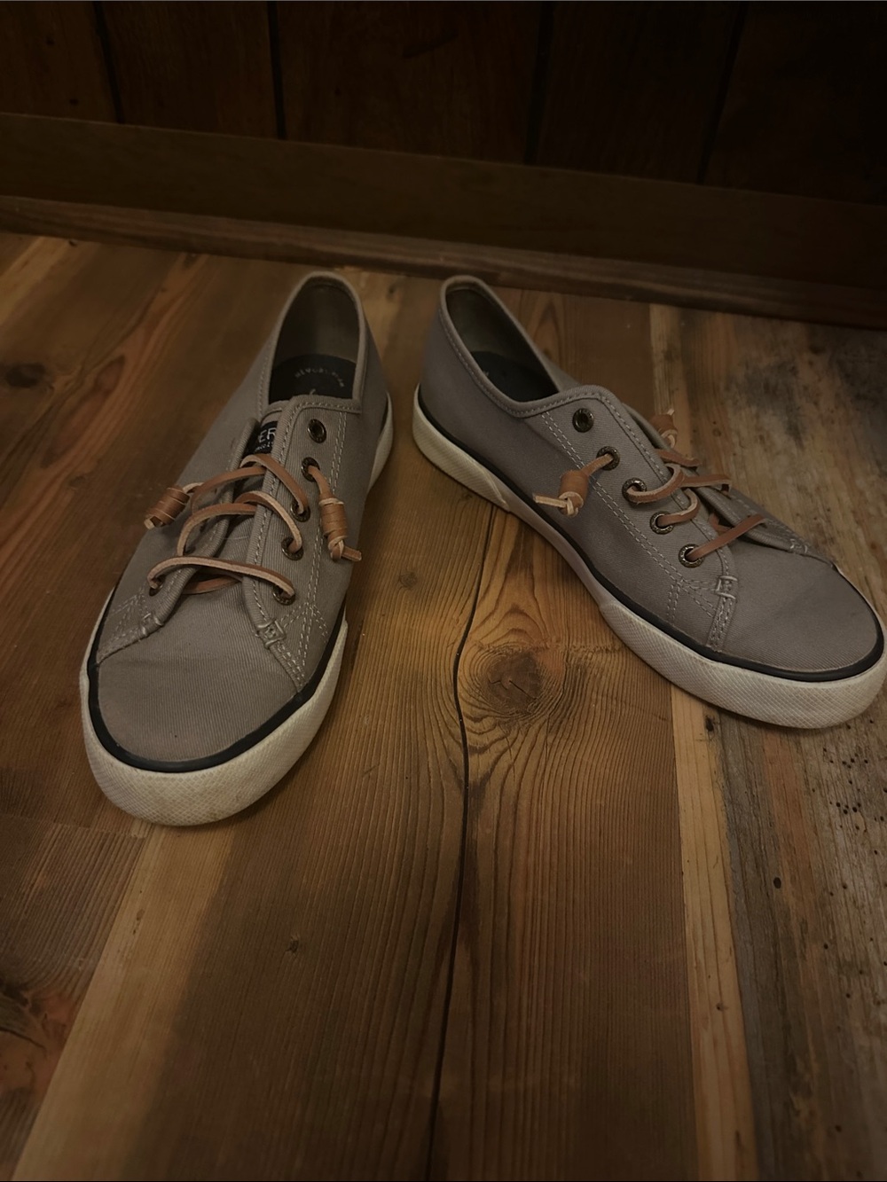 Sperry Gray Canvas Sneakers with Tan Laces
